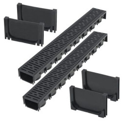 Caniveau + 2 grilles PP noir (TAILLE : 130x110x1000)
