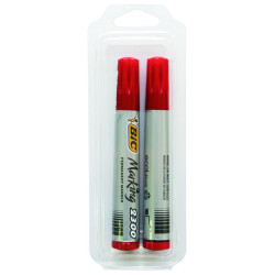 2 MARQUEURS PERMANENTS ROUGES CORPS PLASTIQUE (BLISTER)
