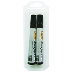 2 MARQUEURS PERMANENTS NOIRS CORPS PLASTIQUE (BLISTER)