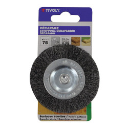 BROSSE CIRCULAIRE POUR PERCEUSE, FIL ACIER ONDULE,  BOISBRUS CIR DIAM75x12 FIL0,25 BLI TY
