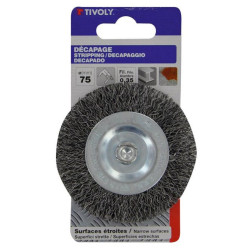 BROSSE CIRCULAIRE FIL ACIER ONDULE -DECAPAGE DU METALBRUS CIR DIAM75x12  FI0,35 BLI TY