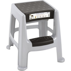 Tabouret marchepied plastique avec coffre Eda - Gris béton et noir - 150kg - 45cm