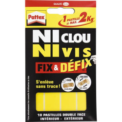 Ni clou ni vis Pattex - Résistance 2 kg par pastille - Blanc - 10 pastilles