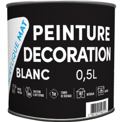 Peinture décoration acrylique mat - TDP - Coloris blanc - 0,5 L - 0.5l - 1Pc