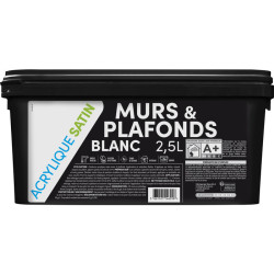 Peinture murs et plafonds acrylique satin - TDP - Coloris blanc - 2,5 L - 2.5l - Aspect : Satiné - 1Pc