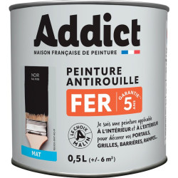 Peinture fer antirouille - Addict - 0.5l - Aspect : Mat - Teinte : Noir - 1Pc