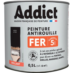 Peinture fer antirouille - Addict - 0.5l - Aspect : Brillant - Teinte : Noir - 1Pc