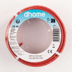 Fil H07 V-U 2,5 mm² - Rouge - Brochable - 10m - Nombre de fils : 1