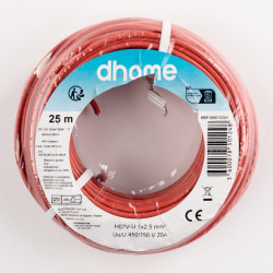 Fil H07 V-U 2,5 mm² - Rouge - Brochable - 25m - Nombre de fils : 1