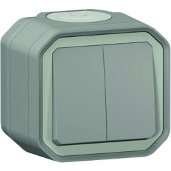 Va et vient double en saille - 10A - Plexo - Legrand - complet - Gris