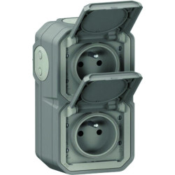 Prise de courant - Plexo - Legrand - Gris - En saillie - 2 x 2P + T - Vertical - 16A - Tension : 250 V