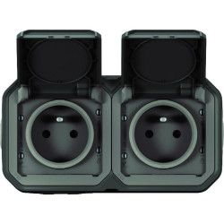Prise de courant étanche - Plexo - Complet - Legrand - 2 x 2P+T - 16 A - Anthracite - IP55 - Horizontale