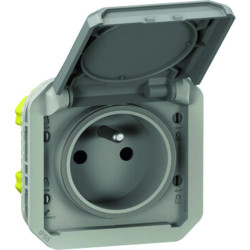 Prise de courant - Plexo - Legrand - À équiper - Gris - En saillie - 2P + T - 16A - Tension : 250 V