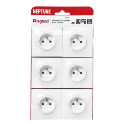 Lot 6 prises 2P+T Legrand - Neptune - Nombre de postes : 1 poste - Couleur : Blanc