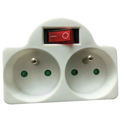 Fiche biplite 2P+T avec interrupteur Dhome - 2 x 2P+T - 16A - Tension : 230 V - Nombre de prise : 2 prises