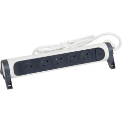 Rallonge multiprise rotatif -  Legrand - Avec 5 prises de courant - Cordon 1,5m - Blanc et gris - 16A
