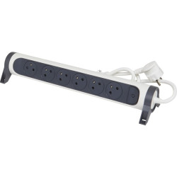 Bloc multiprise rotatif Legrand - 6 prises -  cordon 1,5m - blanc et gris foncé - 16A - Tension : 230 V