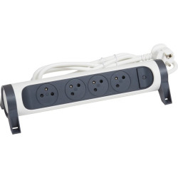 Rallonge multiprise rotatif - Legrand - Avec 4 prises de courant - Cordon 1,5m - blanc et gris - 16A