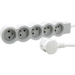 Rallonge multiprise extra-plate avec 5 prises de courant terre avec cordon 3m Legrand - blanc et gris clair
