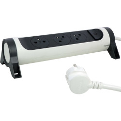 Rallonge multiprise rotatif - Legrand - Avec 3 prises de courant - Cordon 1,5m - Blanc et gris - 16A