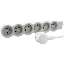 Rallonge multiprise extra-plate avec 6 prises de courant terre avec cordon 3m Legrand - blanc et gris clair