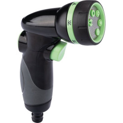 Pistolet d'arrosage à pomme bi-matière Capvert - 5 positions - Poussoir de réglage - Jet réglable : Oui