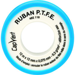 Ruban PTFE - Capvert - L. 12 m - l. 12 mm - Epaisseur 75 microns - Brochable - 0.075mm