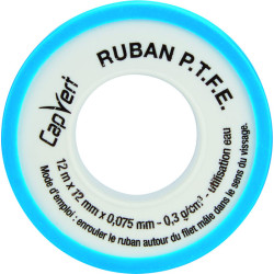 Ruban PTFE - Capvert - L. 12 m - l. 12 mm - Epaisseur 75 microns - 0.075mm