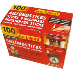 Stick d'allumage Favorit - Vendu par 100 - Type de combustible : Bois paraffiné