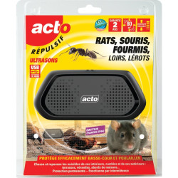 Répulsif rongeurs à ultrasons - pour 80 m² - A utiliser de manière : Curative - Efficace sur : Rats, Souris