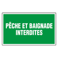 Plaque rectangulaire d'interdiction - Signalisation : Pêche et baignade interdites - Forme : Rectangle