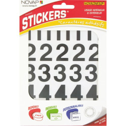 Chiffre adhésif Novap - 30 mm - Noir - Forme : Forme personnalisée - Signalisation : Chiffres de 0 à 9