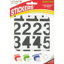 Chiffre adhésif Novap - 40 mm - Noir - Forme : Forme personnalisée - Signalisation : Chiffres de 0 à 9