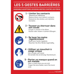 Panneau Les gestes barrières - Rigide  - A4 - Forme : Rectangle - 210mm - 297mm