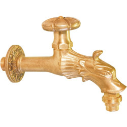 Robinet antique pour fontaine - M 1/2" - M 3/4" - Laiton poli - Puteus - Filetage entrée : 1/2" (15 x 21)