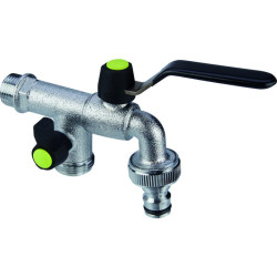 Robinet vanne de puisage - 2 sorties - Filetage 15 x 21 - 20 x 27 mm - Filetage sortie : 3/4" (20 x 27)