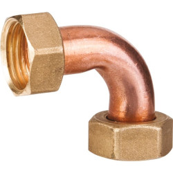 Raccord double écrou coudé à souder - Cuivre - Femelle / Femelle - Filetage femelle : 1/2" (15 x 21) - Vendus par 10