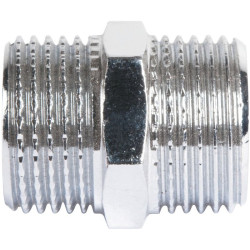 Mamelon égal à visser - Laiton chromé - Mâle / Mâle - Filetage mâle : 1/2" (15 x 21) - 1/2" (15 x 21) - Vendus par 25