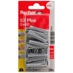 Cheville SX PLUS avec vis Fischer -  Longueur 40 mm - Diamètre 8 mm - Vendu par 20