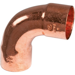 Raccord coudé 90° à souder - Cuivre - Femelle / Femelle - Grand rayon - 2A - Diamètre femelle : 28 - 28 mm - Vendus par 10