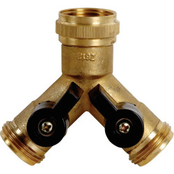 Raccord laiton Y fileté avec robinet d'arrêt - MF 3/4" - Puteus - Filetage mâle : 3/4" (20 x 27)