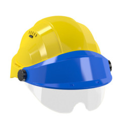 CASQUE "ORIZON" JAUNE VISIERE BLEUE AVEC LUNETTE