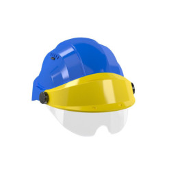 CASQUE "ORIZON" BLEU VISIERE JAUNE AVEC LUNETTE