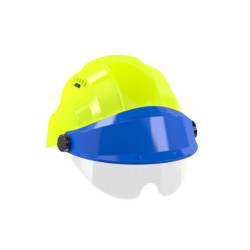 CASQUE "ORIZON" FLUO JAUNE VISIERE BLEUE AVEC LUNETTE