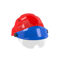 CASQUE "ORIZON" ROUGE VISIERE BLEUE AVEC LUNETTE