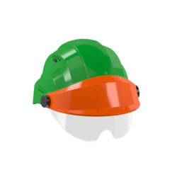 CASQUE "ORIZON" VERT VISIERE ORANGE AVEC LUNETTE