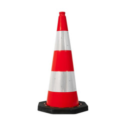 CONE PLASTIQUE FLUO 75CM PVC RETRO C2 PIED CAOUT.4KG