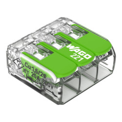 Borne de connexion avec levier - Série 221 - WAGO - 3x4 mm² - Vendu par 50 - 18.8mm