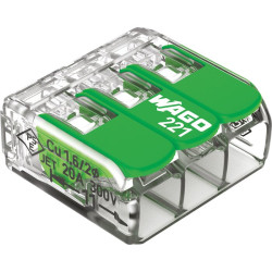 Borne de connexion avec levier - Série 221 - WAGO - 3x4 mm² - Vendu par 12 - 18.8mm