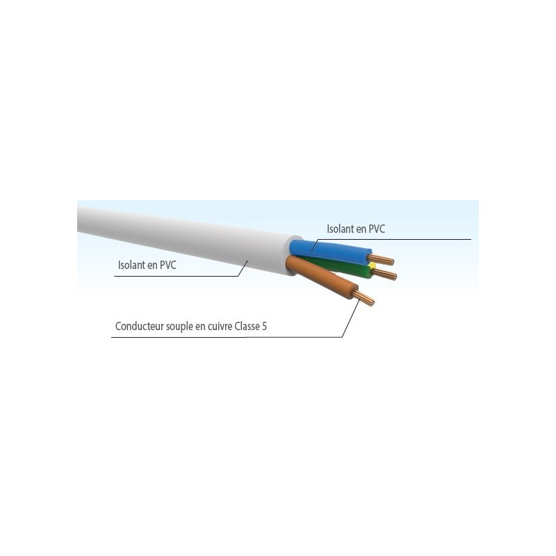 Câble électrique H05 VV F 3G2.5 mm² blanc - le ml